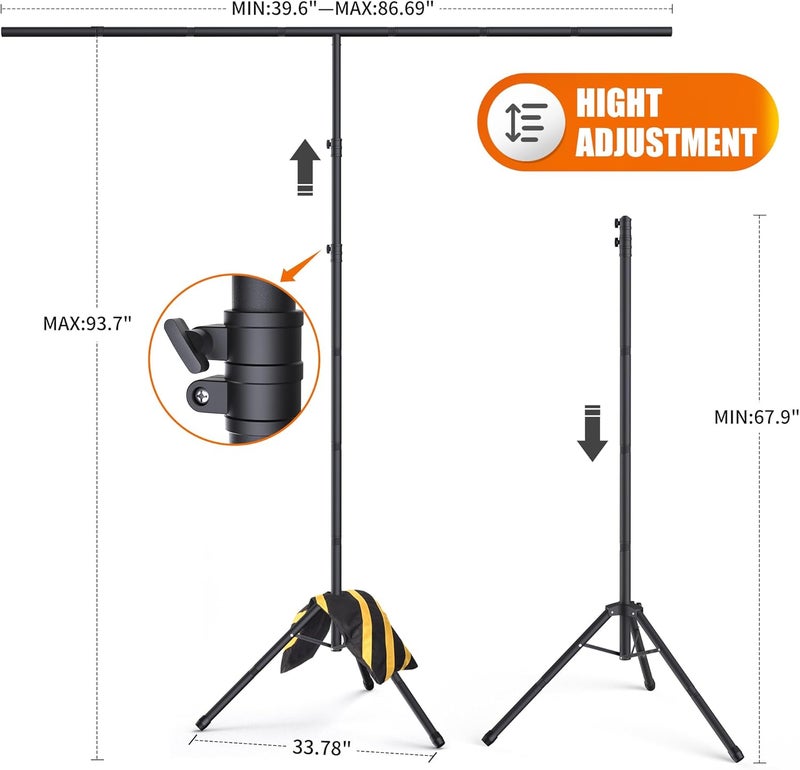 Forlogic Portable T-Shape Backdrop Stand Support Kit 8x7.2ft, Adjustable Photography Green Screen Backdrop Stand for Parties, Photography Videography Studio (8×7.2Ft) - Image 2